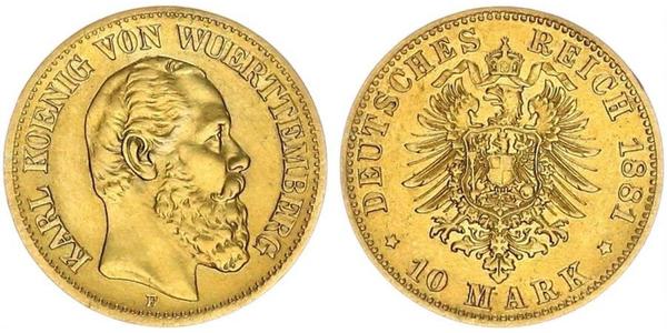 10 Mark Kingdom of Württemberg (1806-1918) Gold Charles I of Württemberg