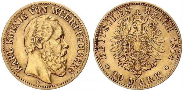 10 Mark Kingdom of Württemberg (1806-1918) Gold Charles I of Württemberg