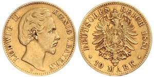 10 Mark Königreich Bayern (1806 - 1918) Gold Ludwig II. (Bayern)(1845 – 1886)