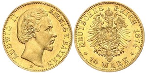 10 Mark Königreich Bayern (1806 - 1918) Gold Ludwig II. (Bayern)(1845 – 1886)