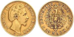 10 Mark Königreich Bayern (1806 - 1918) Gold Ludwig II. (Bayern)(1845 – 1886)