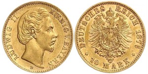 10 Mark Königreich Bayern (1806 - 1918) Gold Ludwig II. (Bayern)(1845 – 1886)