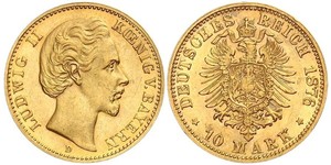 10 Mark Königreich Bayern (1806 - 1918) Gold Ludwig II. (Bayern)(1845 – 1886)