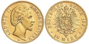 10 Mark Königreich Bayern (1806 - 1918) Gold Ludwig II. (Bayern)(1845 – 1886)