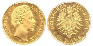 10 Mark Königreich Bayern (1806 - 1918) Gold Ludwig II. (Bayern)(1845 – 1886)