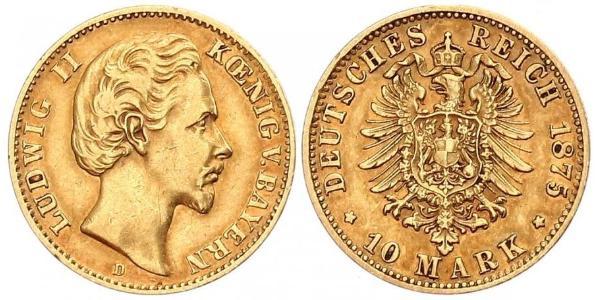 10 Mark Königreich Bayern (1806 - 1918) Gold Ludwig II. (Bayern)(1845 – 1886)