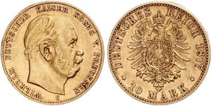 10 Mark Königreich Preußen (1701-1918) Gold Wilhelm I, German Emperor (1797-1888)