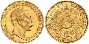 10 Mark Königreich Preußen (1701-1918) Gold Wilhelm II, German Emperor (1859-1941)