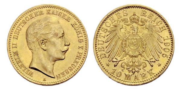 10 Mark Königreich Preußen (1701-1918) Gold Wilhelm II, German Emperor (1859-1941)