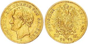 10 Mark Königreich Sachsen (1806 - 1918) Gold 