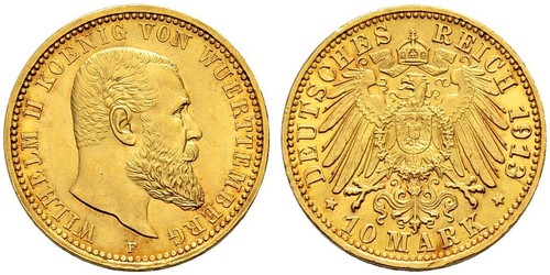 10 Mark Empire allemand (1871-1918) Or Wilhelm II, German Emperor (1859-1941)