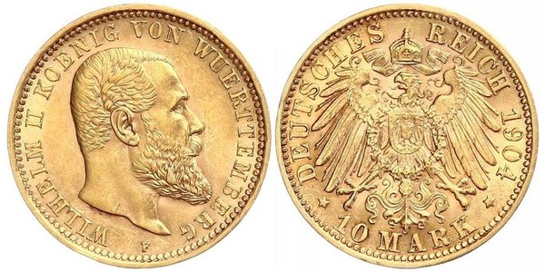 10 Mark Empire allemand (1871-1918) Or Wilhelm II, German Emperor (1859-1941)