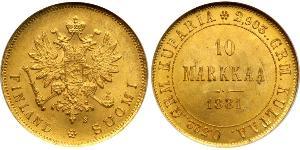 10 Mark Finlande (1917 - ) / Empire russe (1720-1917) Or Alexandre III (1845 -1894)