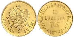 10 Mark Finlande (1917 - ) / Empire russe (1720-1917) Or Alexandre III (1845 -1894)