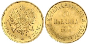 10 Mark Finlande (1917 - ) / Empire russe (1720-1917) Or Alexandre III (1845 -1894)