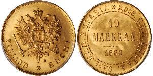 10 Mark Finlande (1917 - ) / Empire russe (1720-1917) Or Alexandre III (1845 -1894)