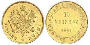 10 Mark Finlande (1917 - ) / Empire russe (1720-1917) Or Alexandre III (1845 -1894)