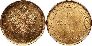 10 Mark Finlande (1917 - ) / Empire russe (1720-1917) Or Alexandre III (1845 -1894)