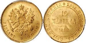 10 Mark Finlande (1917 - ) / Empire russe (1720-1917) Or Alexandre III (1845 -1894)