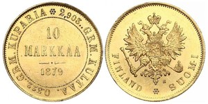 10 Mark Finlande (1917 - ) / Empire russe (1720-1917) Or Alexandre III (1845 -1894)