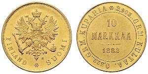 10 Mark Finlande (1917 - ) / Empire russe (1720-1917) Or Alexandre III (1845 -1894)