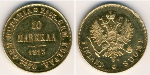 10 Mark Finlande (1917 - ) / Empire russe (1720-1917) Or Alexandre III (1845 -1894)