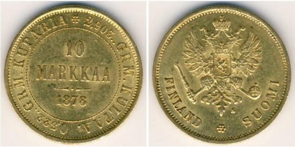 10 Mark Finlande (1917 - ) / Empire russe (1720-1917) Or Alexandre III (1845 -1894)