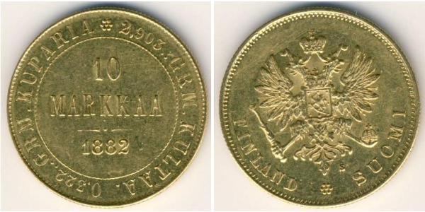 10 Mark Finlande (1917 - ) / Empire russe (1720-1917) Or Alexandre III (1845 -1894)
