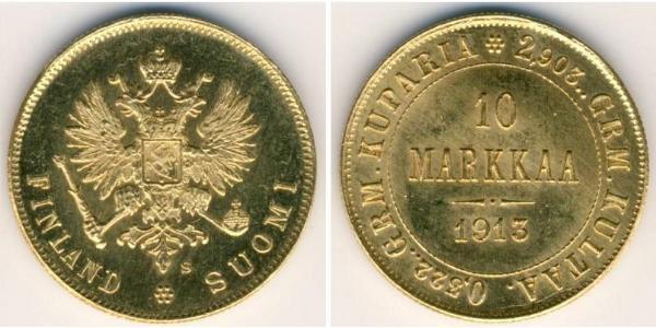 10 Mark Finlande (1917 - ) / Empire russe (1720-1917) Or Alexandre III (1845 -1894)