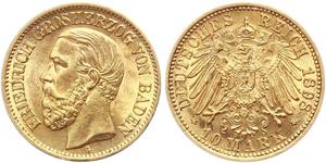 10 Mark Grand-duché de Bade (1806-1918) Or Frédéric Ier de Bade (1826-1907) (1826 - 1907)