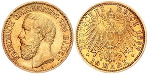 10 Mark Grand-duché de Bade (1806-1918) Or Frédéric Ier de Bade (1826-1907) (1826 - 1907)