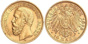 10 Mark Grand-duché de Bade (1806-1918) Or Frédéric Ier de Bade (1826-1907) (1826 - 1907)