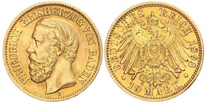 10 Mark Grand-duché de Bade (1806-1918) Or Frédéric Ier de Bade (1826-1907) (1826 - 1907)