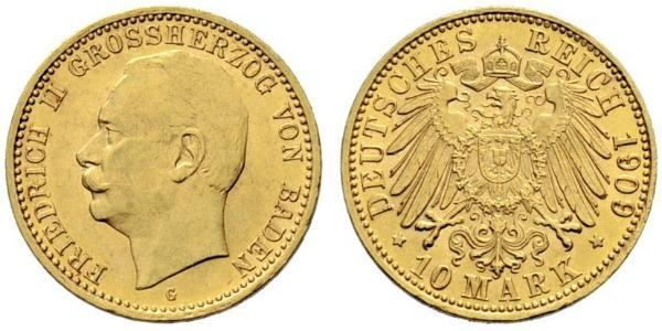 10 Mark Grand-duché de Bade (1806-1918) Or Frédéric II de Bade (1857-1928) (1857 - 1928)