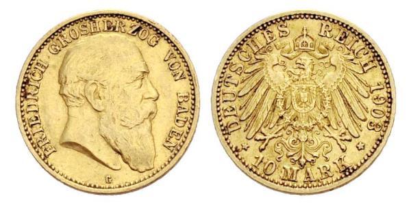 10 Mark Grand-duché de Bade (1806-1918) Or Frédéric Ier de Bade (1826-1907) (1826 - 1907)