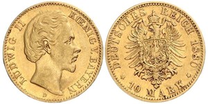 10 Mark Royaume de Bavière (1806 - 1918) Or Louis II de Bavière (1845-1886)(1845 – 1886)