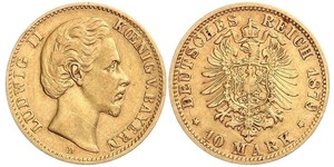 10 Mark Royaume de Bavière (1806 - 1918) Or Louis II de Bavière (1845-1886)(1845 – 1886)