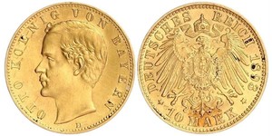 10 Mark Royaume de Bavière (1806 - 1918) Or Othon Ier de Bavière(1848 – 1916)