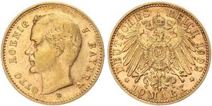 10 Mark Royaume de Bavière (1806 - 1918) Or Othon Ier de Bavière(1848 – 1916)