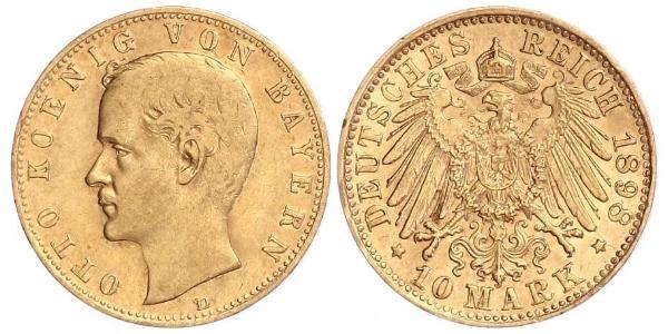 10 Mark Royaume de Bavière (1806 - 1918) Or Othon Ier de Bavière(1848 – 1916)