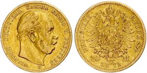 10 Mark Royaume de Prusse (1701-1918) Or Wilhelm I, German Emperor (1797-1888)