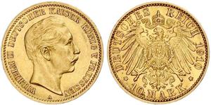 10 Mark Royaume de Prusse (1701-1918) Or Wilhelm II, German Emperor (1859-1941)