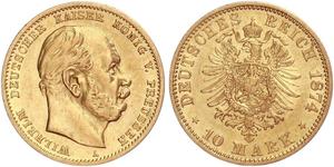 10 Mark Royaume de Prusse (1701-1918) Or Wilhelm I, German Emperor (1797-1888)