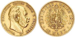 10 Mark Royaume de Prusse (1701-1918) Or Wilhelm I, German Emperor (1797-1888)