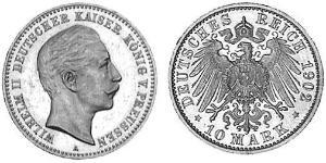 10 Mark Royaume de Prusse (1701-1918) Or Wilhelm II, German Emperor (1859-1941)