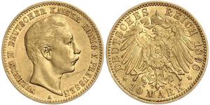 10 Mark Royaume de Prusse (1701-1918) Or Wilhelm II, German Emperor (1859-1941)