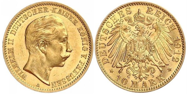 10 Mark Royaume de Prusse (1701-1918) Or Wilhelm II, German Emperor (1859-1941)