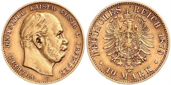 10 Mark Royaume de Prusse (1701-1918) Or Wilhelm I, German Emperor (1797-1888)