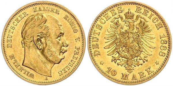 10 Mark Royaume de Prusse (1701-1918) Or Wilhelm I, German Emperor (1797-1888)