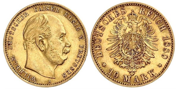 10 Mark Royaume de Prusse (1701-1918) Or Wilhelm I, German Emperor (1797-1888)